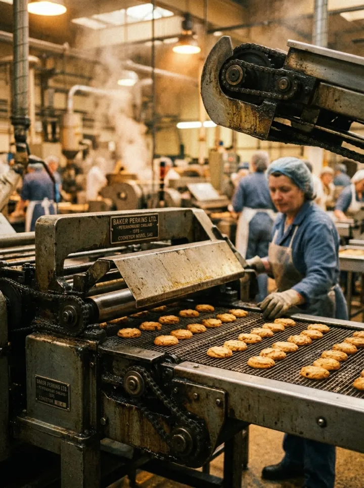 Worker on a biscuit production line